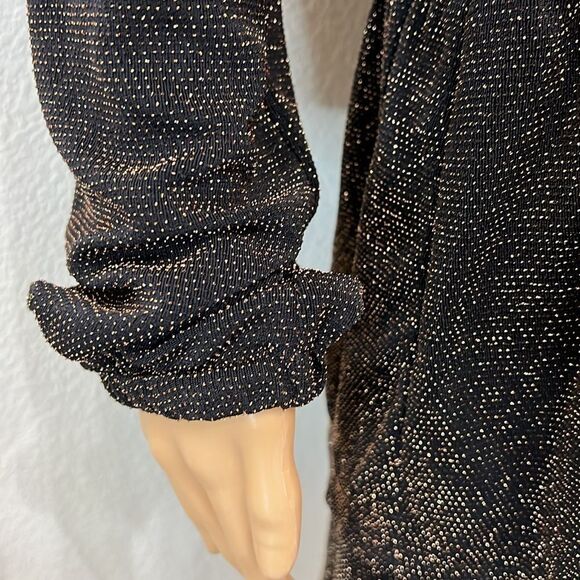 Michael Kors Womans Dress Sz 0X Bwown Gold VNeck Long Sleeve Ruffle Midi Stretch - Picture 7 of 11